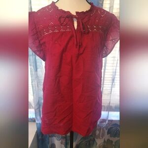 Women's Red Lace Detail Top